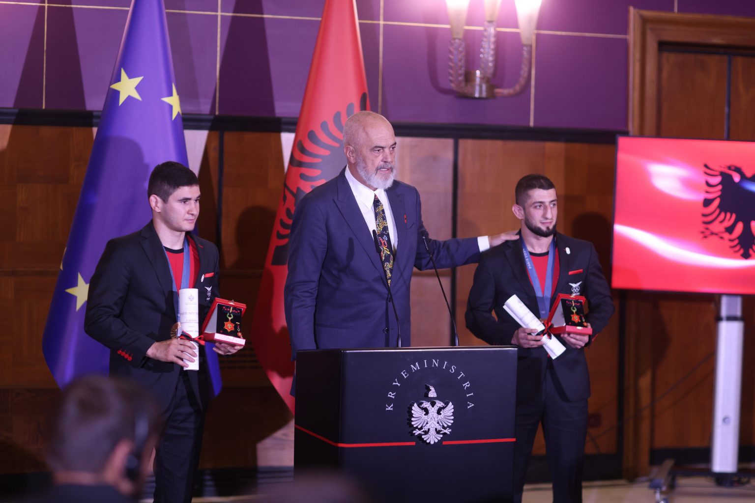 Albanian Olympic wrestlers receive medals by Prime Minister