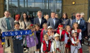 Taulant Balla at the opening of an Albanian school in the UK