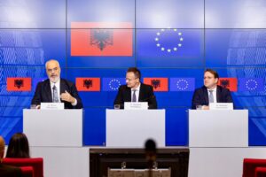 Edi Rama, Péter Szijjártó and Olivér Várhelyi