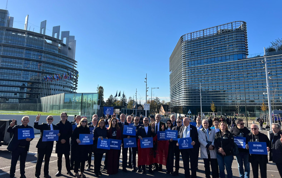 Albanian Democratic Party MPs protest in Strasbourg, raise concerns over democracy