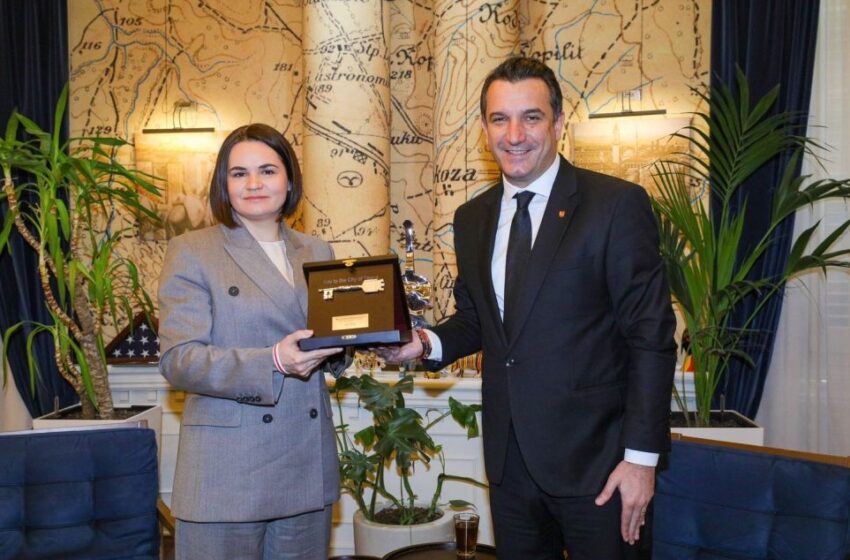 Belarusian opposition leader Tsikhanouskaya honored in Tirana