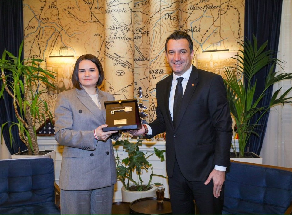 Belarusian opposition leader Tsikhanouskaya honored in Tirana