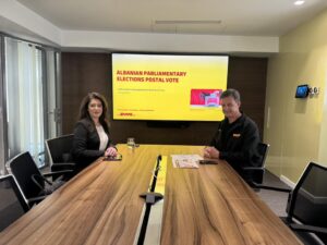 Luela Hajdaraga, the Ambassador of the Republic of Albania to Greece, and Lefteris Samaras, the General Manager of DHL Express Greece.